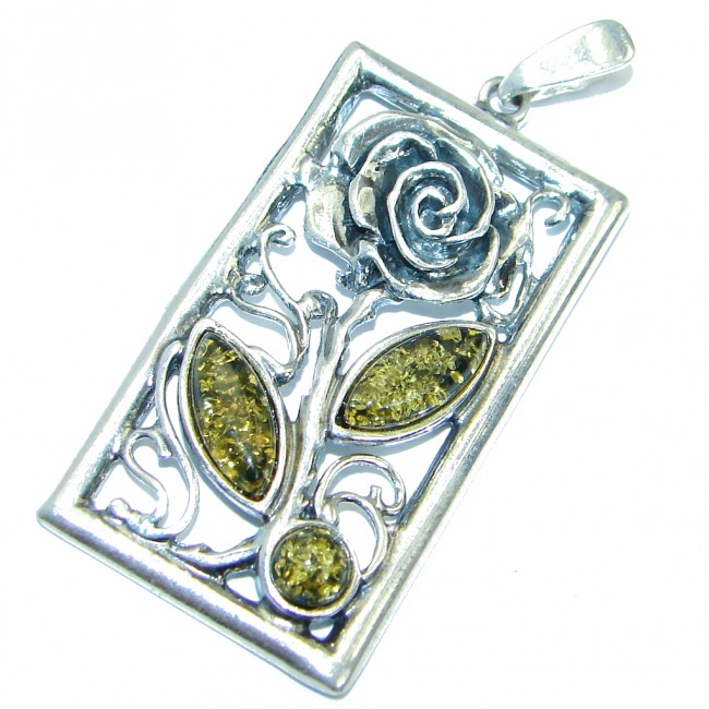 Rose Genuine Baltic Polish Amber Sterling Silver handcrafted pendant