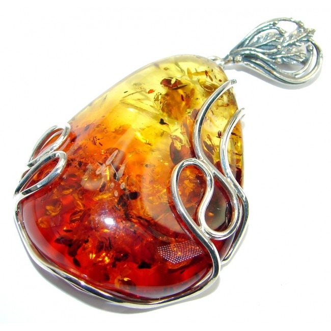 Large Genuine Baltic Polish Amber Sterling Silver handcrafted pendant