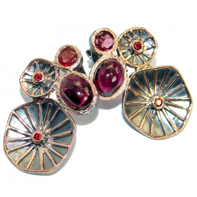 Unique NATURAL Garnet Rose Gold plated over .925 Sterling Silver handmade stud earrings