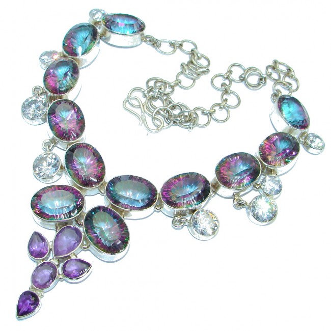 Magic Reef Rainbow Topaz Amethyst .925 Sterling Silver handmade necklace