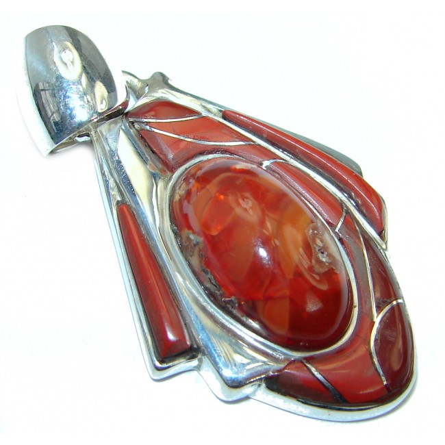 Authentic Natural Fire Agate Sterling Silver handmade Pendant