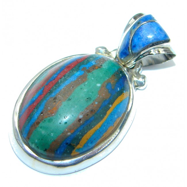 Amazing Blue Rainbow Calsilica Sterling Silver handmade Pendant