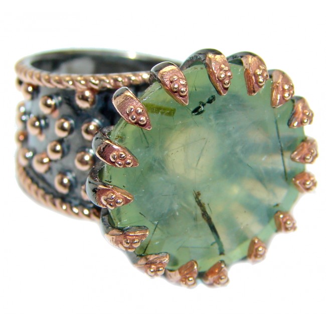 Jumbo Natural Prehnite Rose Gold plated over .925 Sterling Silver Cocktail Ring Size 7 adjustable