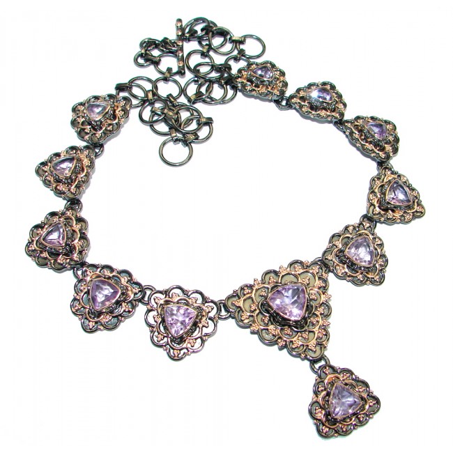 Genuine faceted Amethyst Rose Gold plated over .925 Sterling Silver handmade necklace