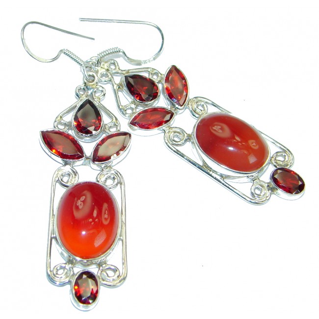 Long! Sublime Orange Carnelian .925 Sterling Silver handmade earrings