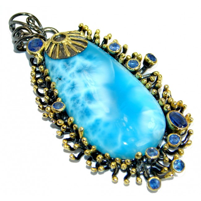 One of the kind Nature inspired Sublime Larimar Tanzanite .925 Sterling Silver handmade pendant