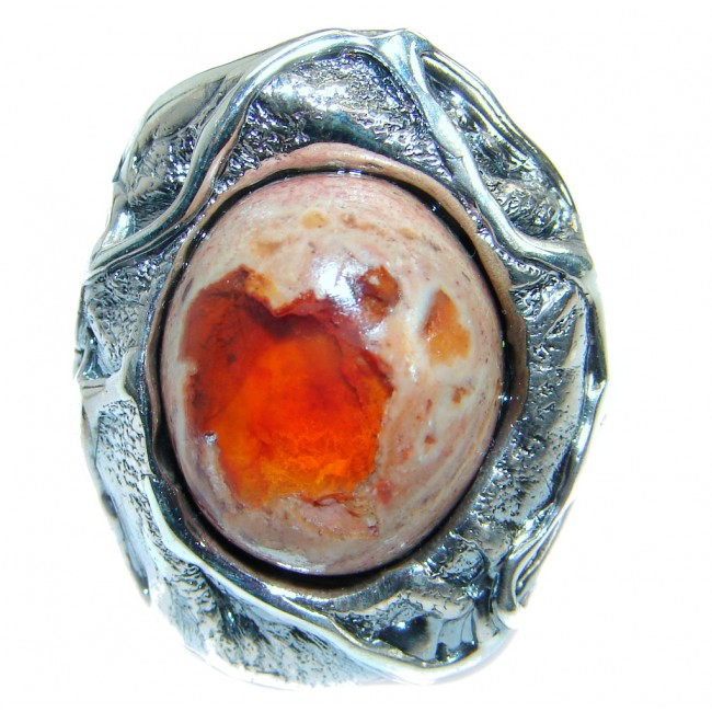 Large Authentic Mexican Fire Opal Oxidized Sterling Silver handmade Ring size 9 1/4