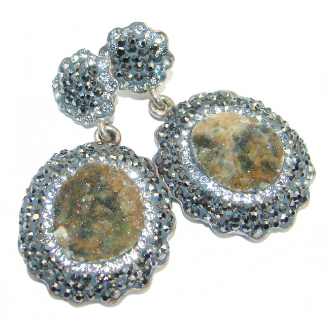 Vintage design Agate Druzy Spinel .925 Sterling Silver handmade earrings