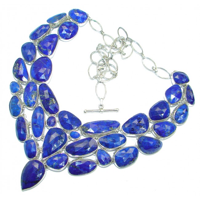 One in the world! Huge Boho Style authentic Lapis Lazuli .925 Sterling Silver handmade necklace