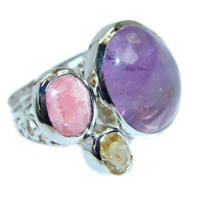 Unique Style genuine Amethyst Sterling Silver ring; s. 7 adjustable
