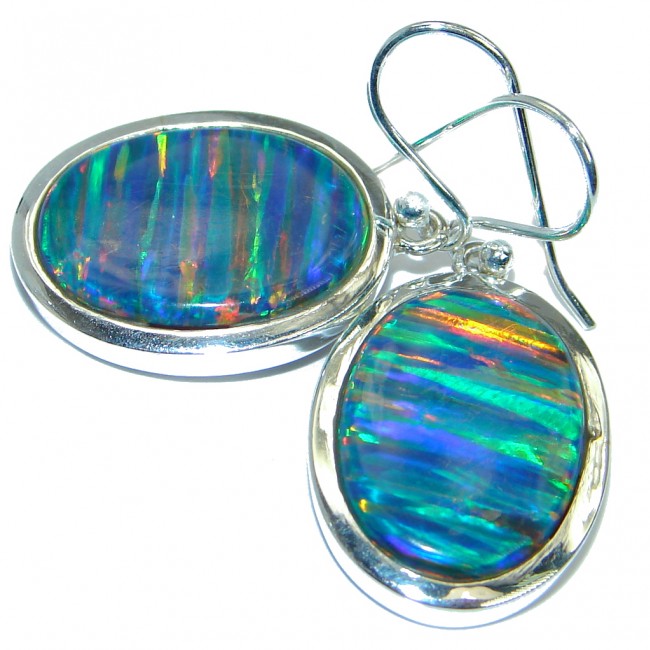 Luxury Lab. Blue Japanese Fire Opal Sterling Silver handmade earrings