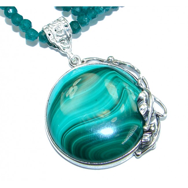 Huge Aura Of Beauty Green Malachite .925 Sterling Silver handcrafted necklace