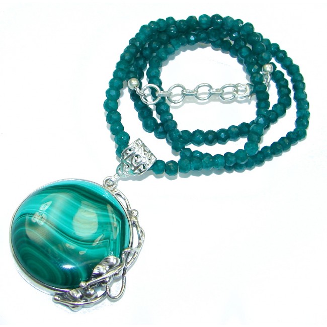 Huge Aura Of Beauty Green Malachite .925 Sterling Silver handcrafted necklace