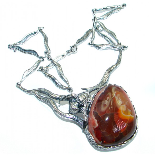 Supreme Quality Great Mexican Fire Opal Oxidized .925 Sterling Silver artisian handmade Necklace