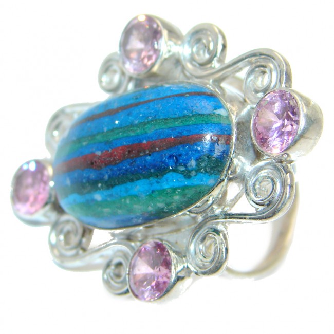Blue Rainbow Calsilica .925 Sterling Silver handcrafted ring size 10 1/4