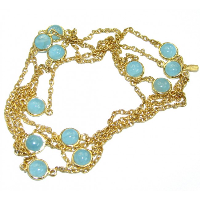 36 inches genuine Aquamarine Gold plated over .925 Sterling Silver handmade Necklace