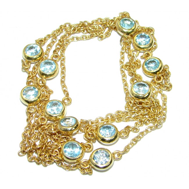 36 inches genuine Swiss Blue Topaz Gold plated over .925 Sterling Silver handmade Necklace
