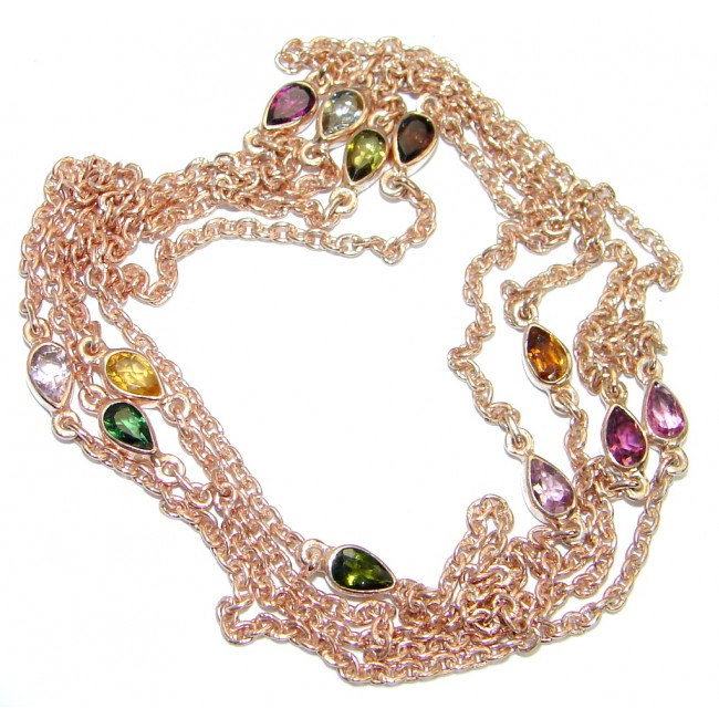 36 inches genuine Tourmaline Gold plated over .925 Sterling Silver handmade Necklace