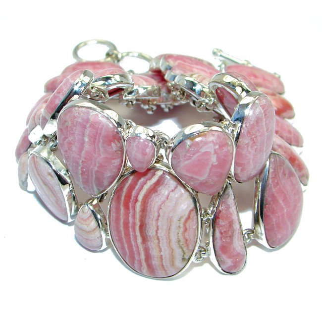 Large 90 grams Authentic Pink Rhodochrosite .925 Sterling Silver handmade Bracelet
