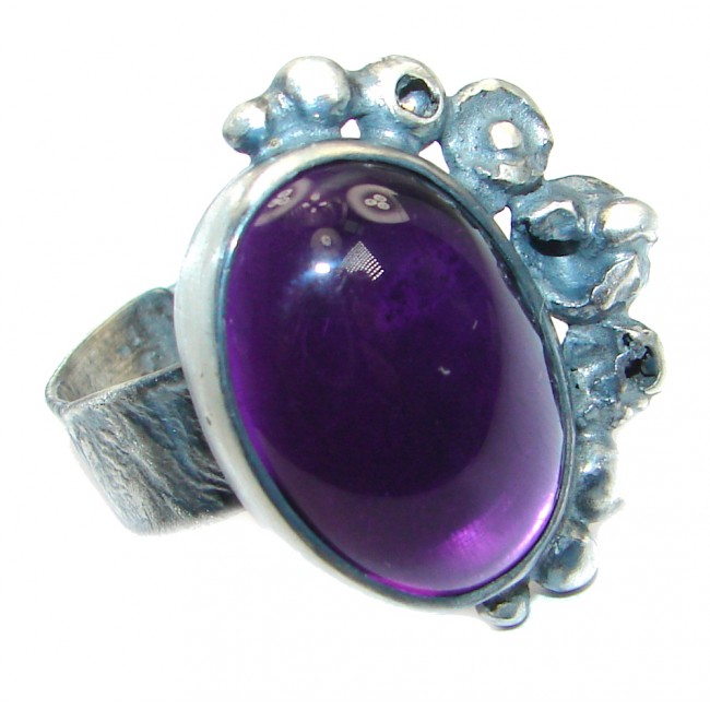 Vintage style Jumbo Unique Style Amethyst Sterling Silver ring; s. 8 adjustable