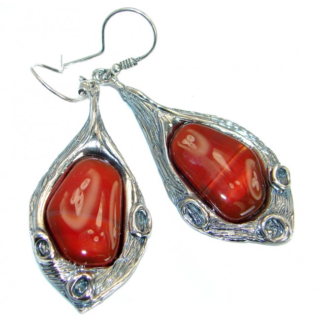 Long Botswana Agate oxidized .925Sterling Silver handmade earrings