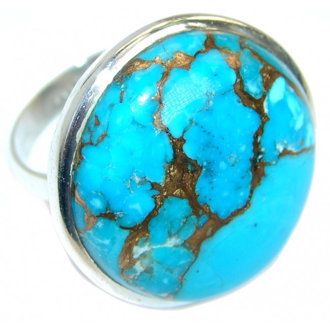 Copper Blue Turquoise Sterling Silver handmade Ring s. 10