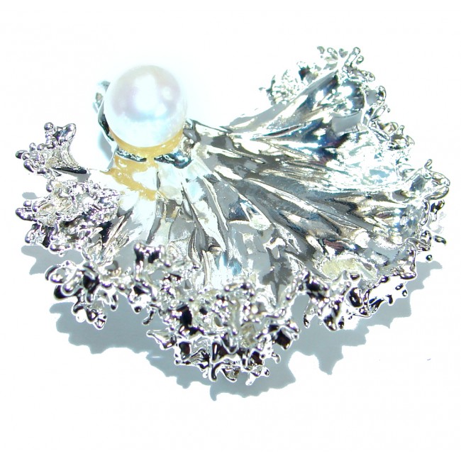Unique Design Natural Leaf Pearl .925 Sterling Silver handcrafted pendant