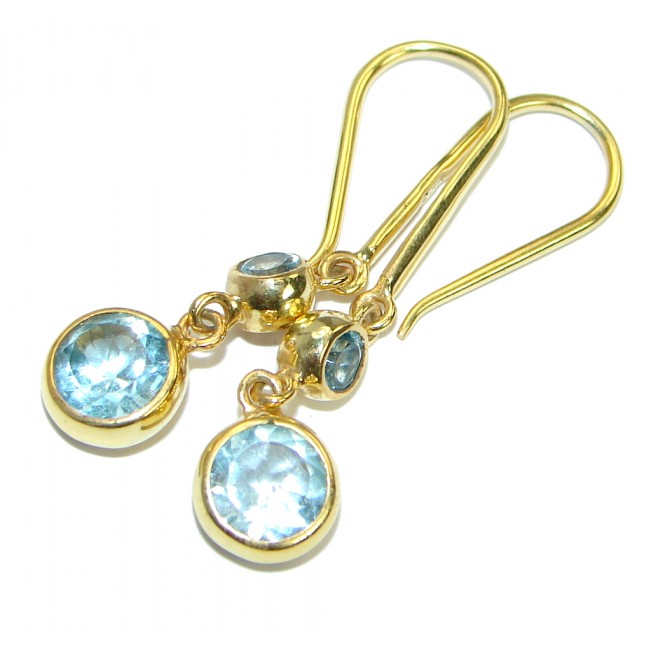 Deluxe genuine Swiss Blue Topaz Gold over .925 Sterling Silver earrings