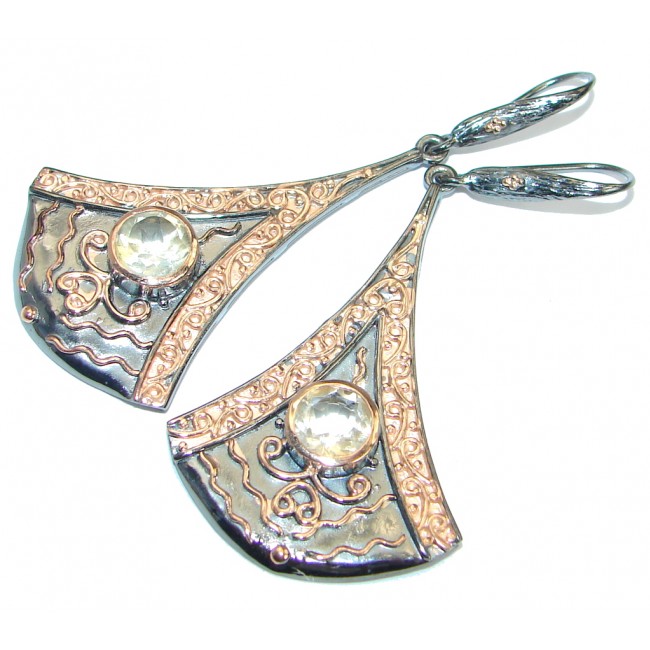 Stylish genuine Citrine Rose Gold over .925 Sterling Silver handmade earrings
