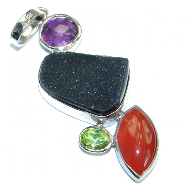 Natural Druzy Agate .925 Sterling Silver handmade Pendant