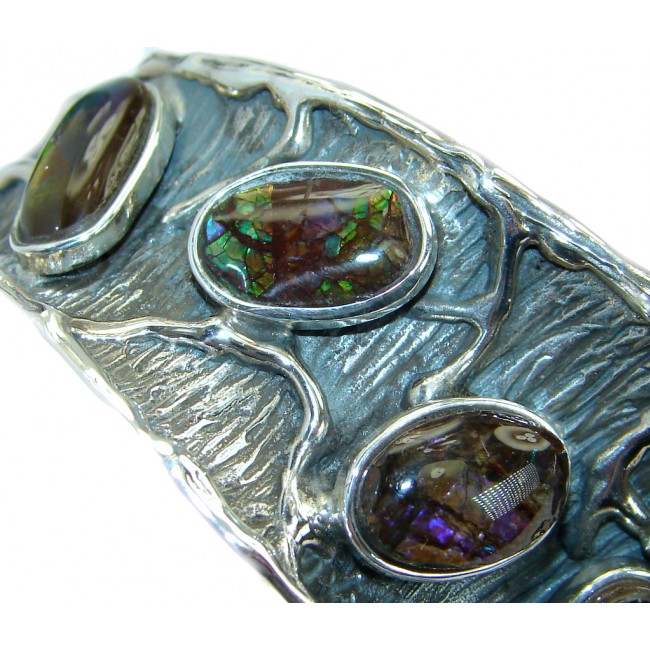 Natural Canadian Ammolite from Aurora Ammolite Mine in Alberta Sterling Silver handmade Bracelet