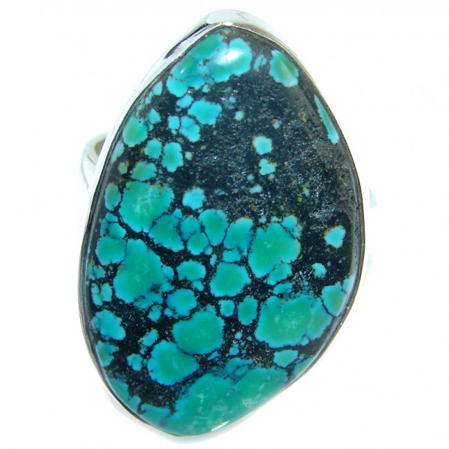 Huge Genuine Spider's Web Turquoise .925 Sterling Silver handmade Ring s. 9
