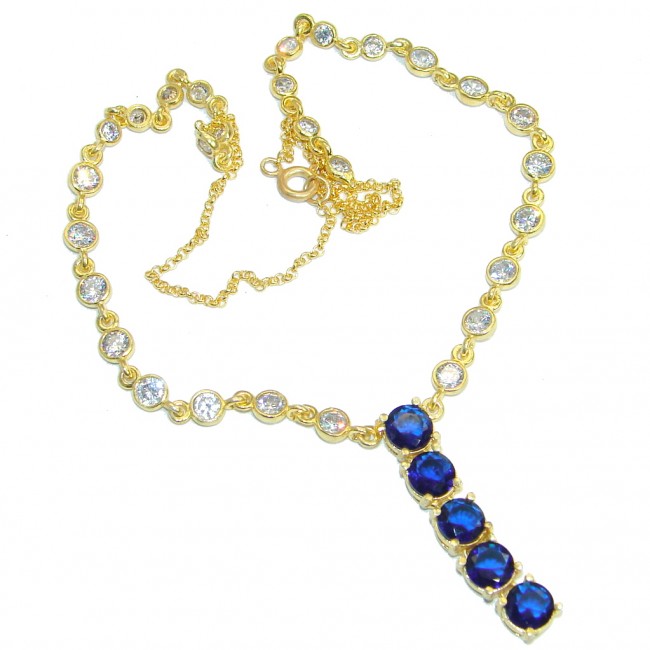 Victorian Style created Sapphire & White Topaz copper over Sterling Silver necklace