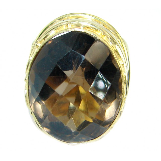 Amazing Smoky Topaz Gold over .925 Sterling Silver ring s. 8 adjustable