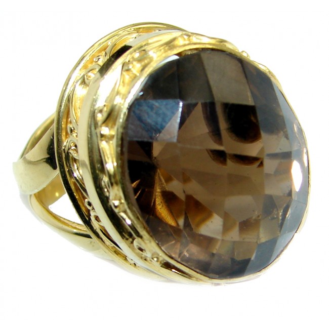 Amazing Smoky Topaz Gold over .925 Sterling Silver ring s. 8 adjustable