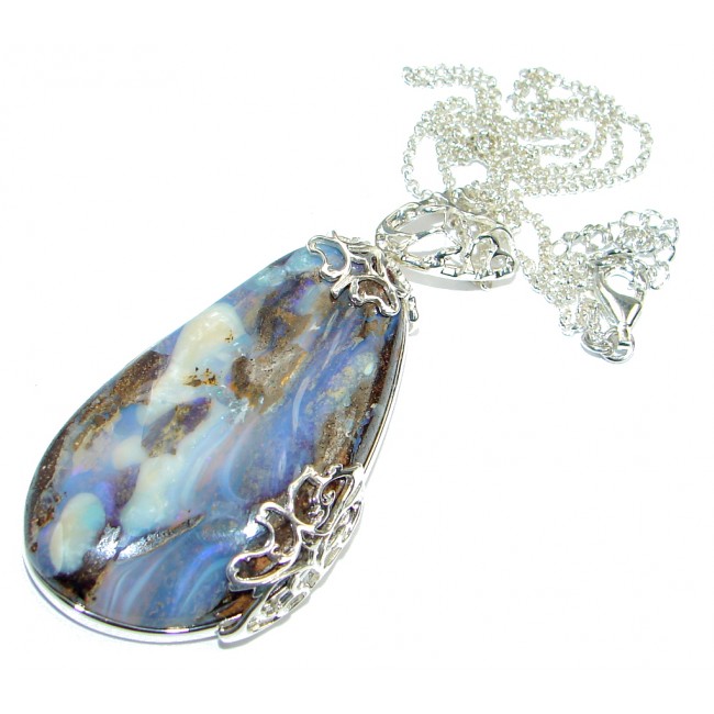 Natural Earth Mined Opaque Australian Boulder Opal .925 Sterling Silver handcrafted necklace