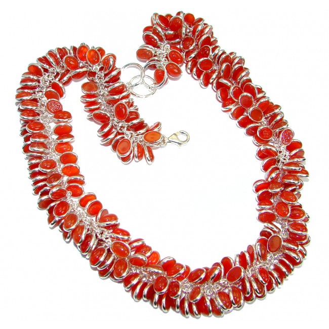 Orange Fall Beauty Genuine Carnelian Agate .925 Sterling Silver handmade necklace