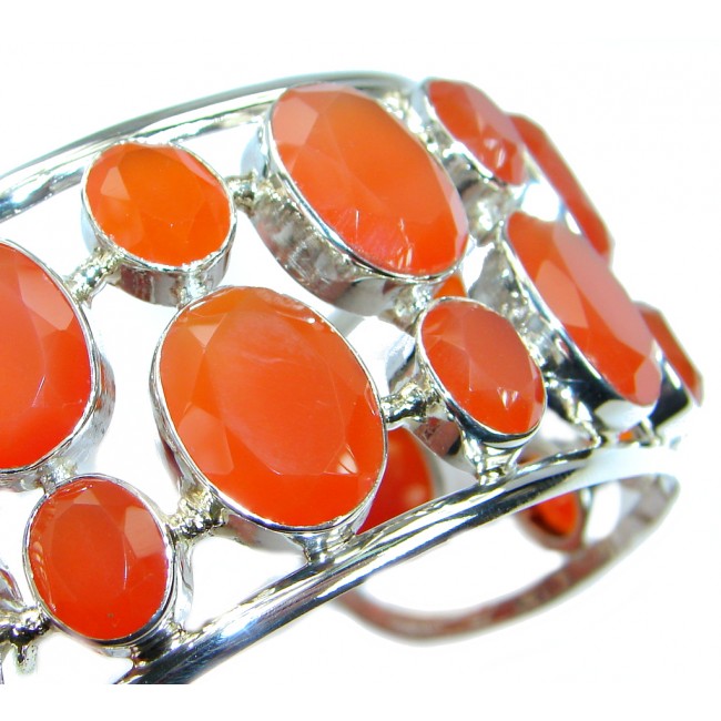 Aura Of Beauty Chunky Authentic Carnelian Agate .925 Sterling Silver handcrafted Bracelet
