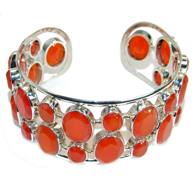 Aura Of Beauty Chunky Authentic Carnelian Agate .925 Sterling Silver handcrafted Bracelet