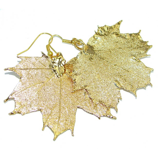 Real Japanese Maple Leaves Dipped In 24K Gold over .925 Sterling Silver earrings