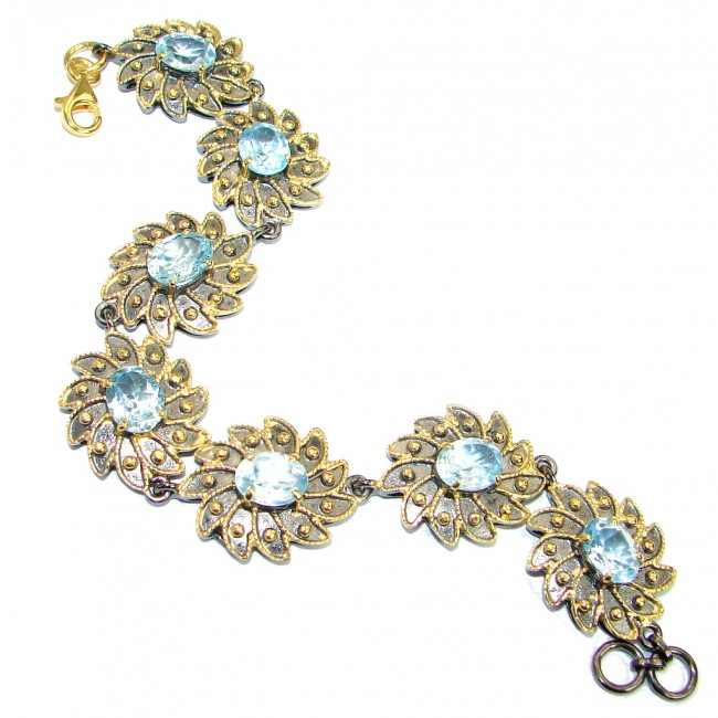 Floral Design Swiss Blue Topaz Gold over .925 Sterling Silver handmade Bracelet