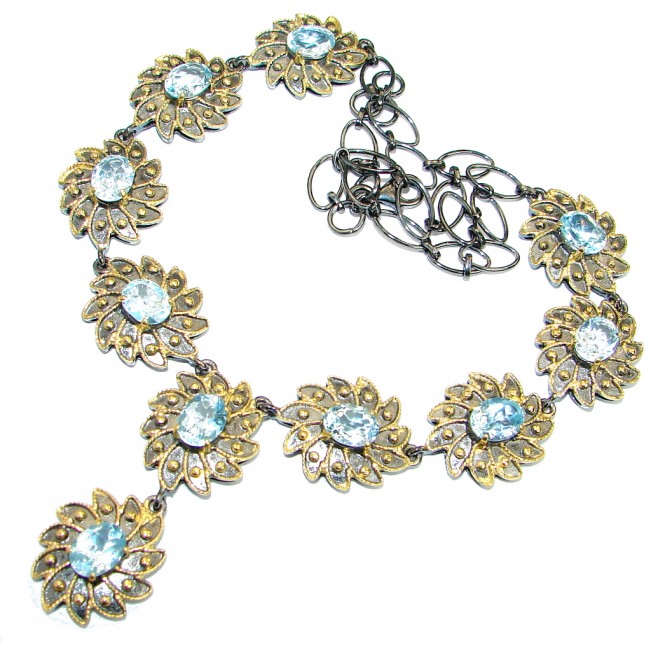 Rich Byzantine Design Genuine Swiss Blue Topaz Gold plated over .925 Sterling Silver handmade necklace