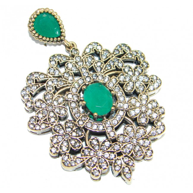 Vintage Style created Emerald .925 Sterling Silver handmade Pendant