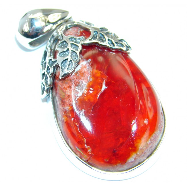 One of the kind Orange Mexican Fire Opal .925 Sterling Silver handmade Pendant