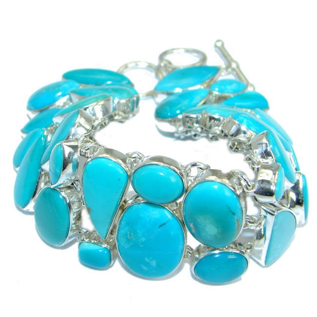 Large Authentic Sleeping Beauty Turquoise .925 Sterling Silver handmade Bracelet