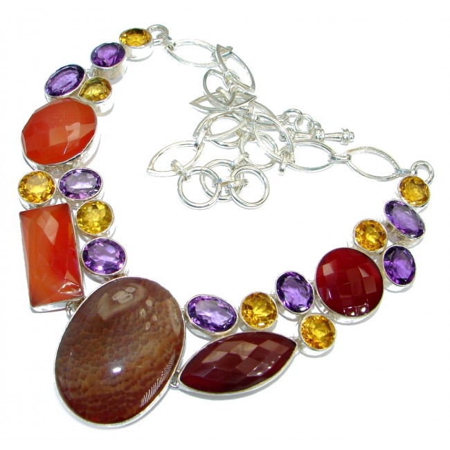 One of the kind Nature inspired Mexican Agate .925 Sterling Silver handmade necklace
