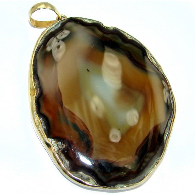 Huge 71.5 grams! Botswana Agate Gold plated over Sterling Silver handcrafted Pendant