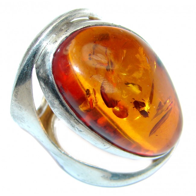 Genuine Baltic Polish Amber Sterling Silver handmade Statment Ring size 7 adjustable