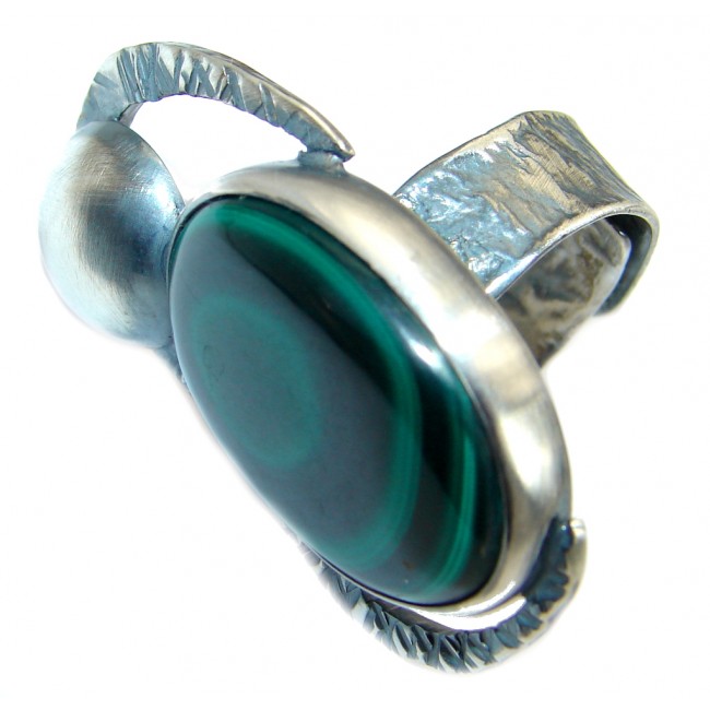 Natural Sublime Malachite oxidized .925 Sterling Silver handcrafted ring size 7 adjustable