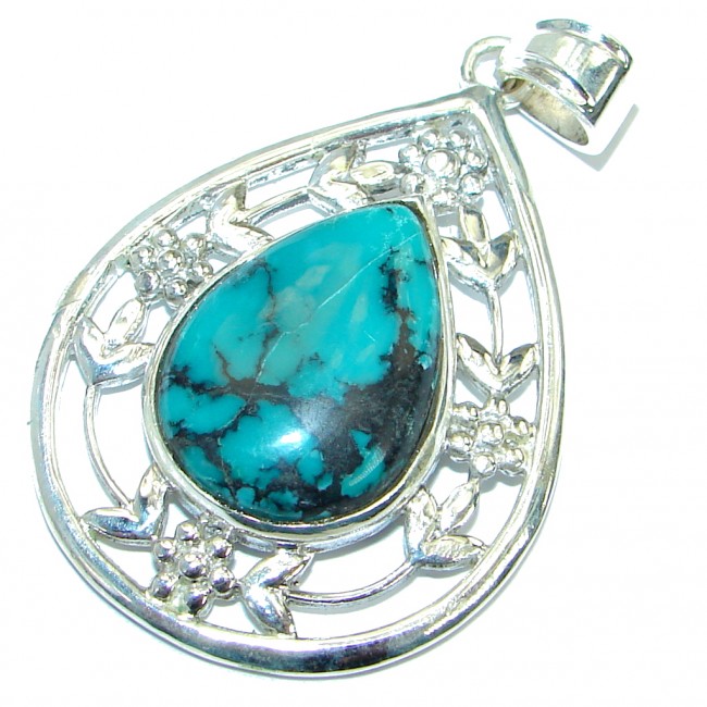 Exquisite Authentic Spider's Web Turquoise .925 Sterling Silver handmade Pendant